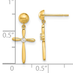 14k Madi K Polished CZ Cross Post Dangle Earrings