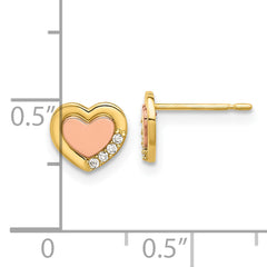 14k Madi K Two-tone Polished CZ Heart Post Earrings
