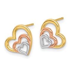 14k Madi K with Rose and White Rhodium Polished Heart Post Earrings