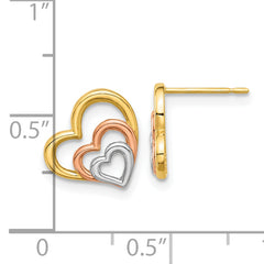 14k Madi K with Rose and White Rhodium Polished Heart Post Earrings
