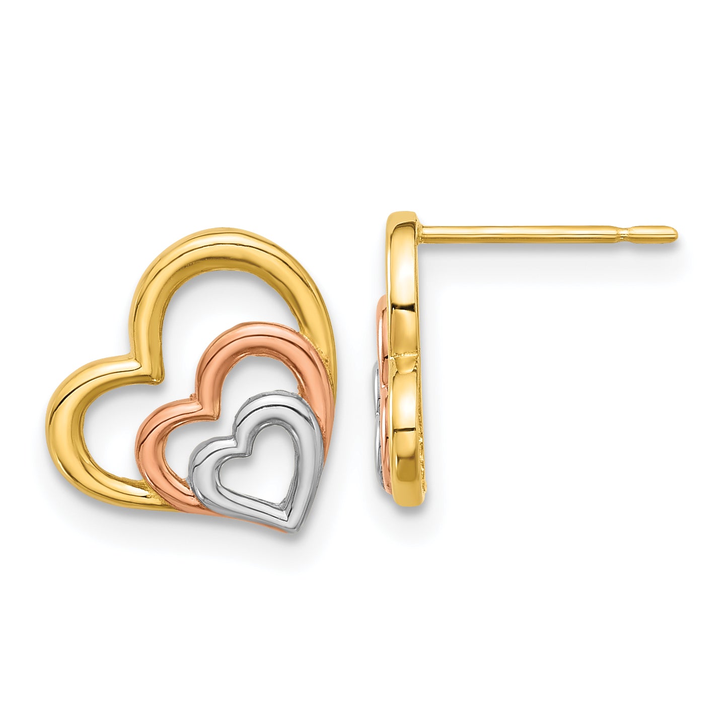 14k Madi K with Rose and White Rhodium Polished Heart Post Earrings