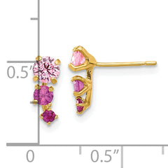 14k Madi K Polished Pink and Red CZ Post Earrings