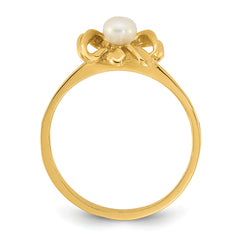 14k Madi K Polished 3-4mm Button White Freshwater Cultured Pearl Bow Size 4 Childrens Ring