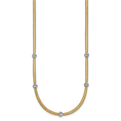 14k Polished with Rhodium 5-Station Diamond-cut Beads 4mm Flexible Mesh 18 inch Necklace