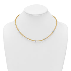 14k Polished with Rhodium 5-Station Diamond-cut Beads 4mm Flexible Mesh 18 inch Necklace