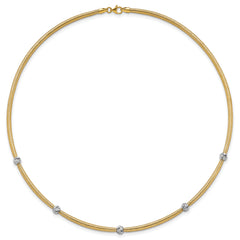 14k Polished with Rhodium 5-Station Diamond-cut Beads 4mm Flexible Mesh 18 inch Necklace