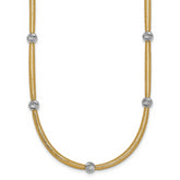 14k Polished with Rhodium 5-Station Diamond-cut Beads 4mm Flexible Mesh 18 inch Necklace
