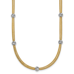 14k Polished with Rhodium 5-Station Diamond-cut Beads 4mm Flexible Mesh 18 inch Necklace