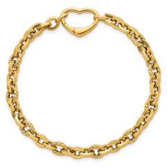 14k Polished and Twisted Cable Link with Heart Clasp 7.5 inch Bracelet