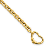 14k Polished and Twisted Cable Link with Heart Clasp 7.5 inch Bracelet