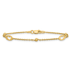 14k Polished Cut-out Hearts and Diamond-cut Beads 7.5 inch Bracelet