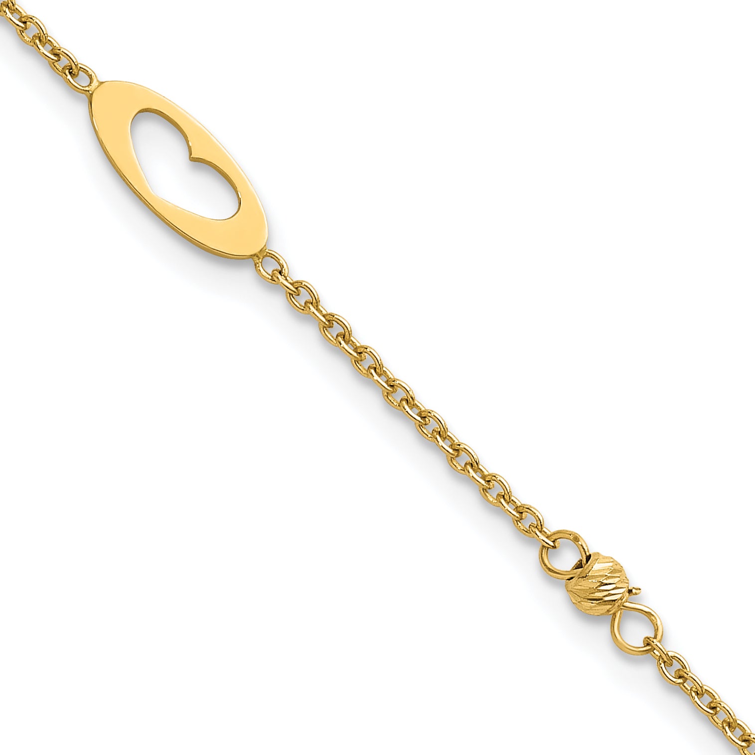 14k Polished Cut-out Hearts and Diamond-cut Beads 7.5 inch Bracelet