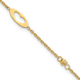 14k Polished Cut-out Hearts and Diamond-cut Beads 7.5 inch Bracelet