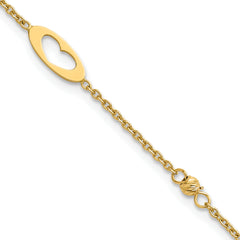 14k Polished Cut-out Hearts and Diamond-cut Beads 7.5 inch Bracelet