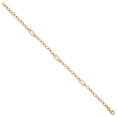 14k Polished Cut-out Hearts and Cable Links 7.25 inch Bracelet