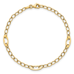 14k Polished Cut-out Hearts and Cable Links 7.25 inch Bracelet