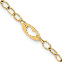 14k Polished Cut-out Hearts and Cable Links 7.25 inch Bracelet