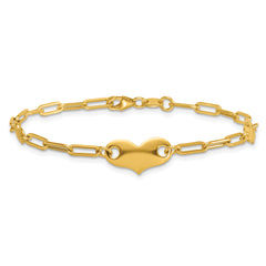 14k Polished Paperclip Link With Three Hearts 7.5 inch Bracelet