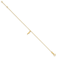 14k Polished Italian Horn Dangle 6.5 inch Childrens Bracelet Plus 0.75 inch Extender