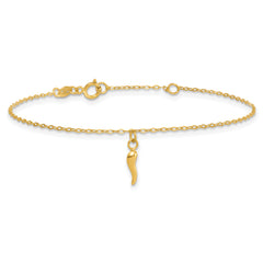 14k Polished Italian Horn Dangle 6.5 inch Childrens Bracelet Plus 0.75 inch Extender