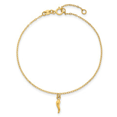 14k Polished Italian Horn Dangle 6.5 inch Childrens Bracelet Plus 0.75 inch Extender