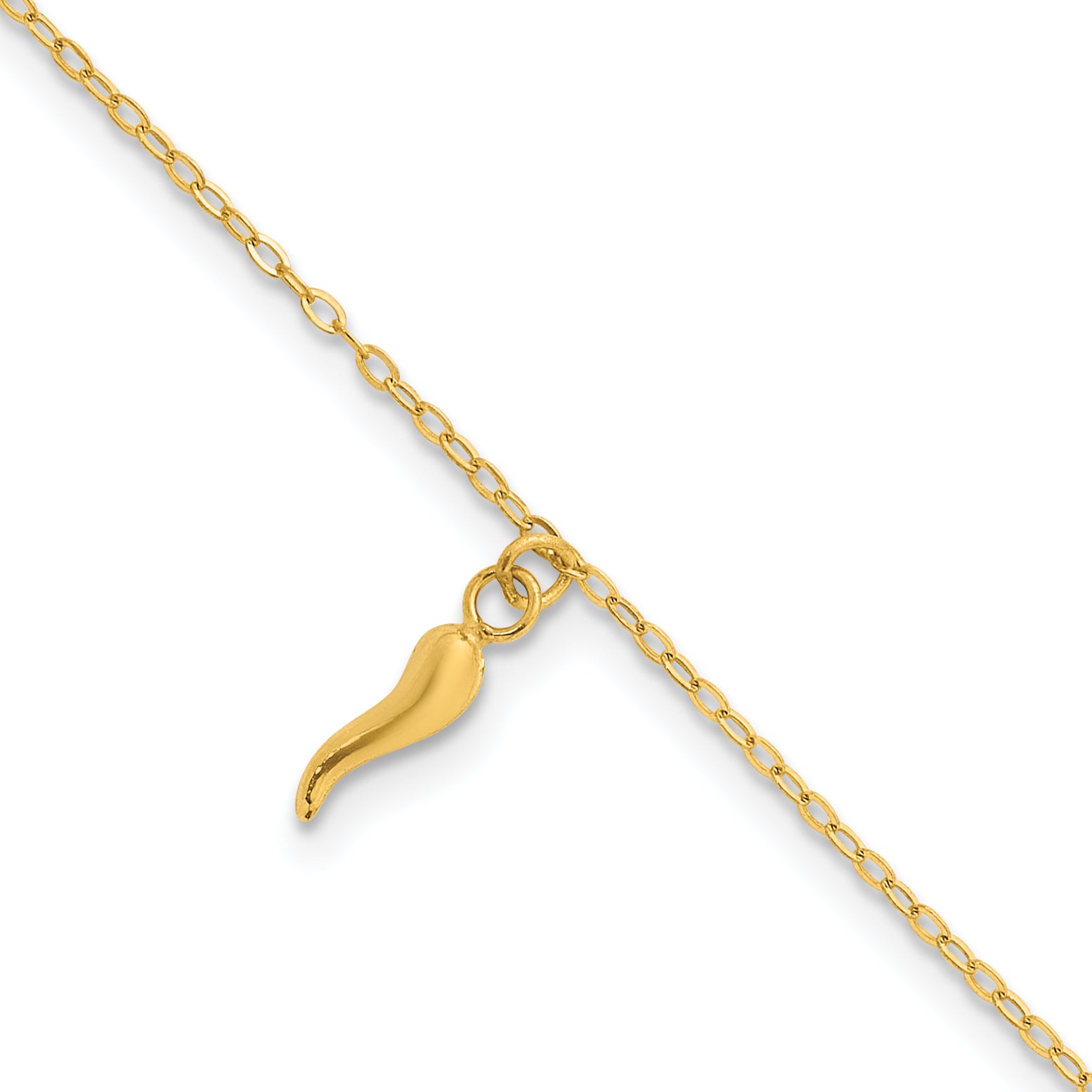 14k Polished Italian Horn Dangle 6.5 inch Childrens Bracelet Plus 0.75 inch Extender