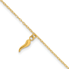 14k Polished Italian Horn Dangle 6.5 inch Childrens Bracelet Plus 0.75 inch Extender