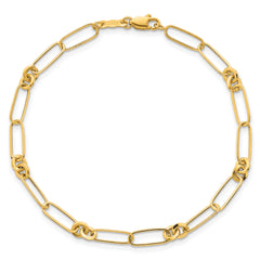 14k Polished Paperclip and Round Fancy Link 7.5 inch Bracelet