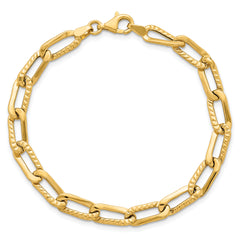 14k Polished and Textured Fancy Long Link 7.5 inch Bracelet