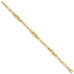 14K Polished Flat Oval and Paperclip Link 7.25 Inch Bracelet