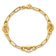 14K Polished Flat Oval and Paperclip Link 7.25 Inch Bracelet