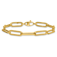 14k Polished and Twisted 6.4mm Paperclip Link 7.5 inch Bracelet