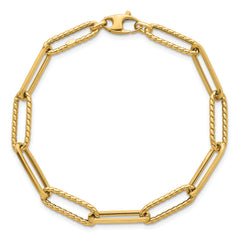 14k Polished and Twisted 6.4mm Paperclip Link 7.5 inch Bracelet