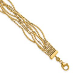 14k Polished and Textured Multi Strand Beaded 7.25 inch Bracelet