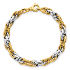 14k Two-tone Polished and Twisted 6.5mm Lightweight Fancy Rope Link 7 inch Bracelet