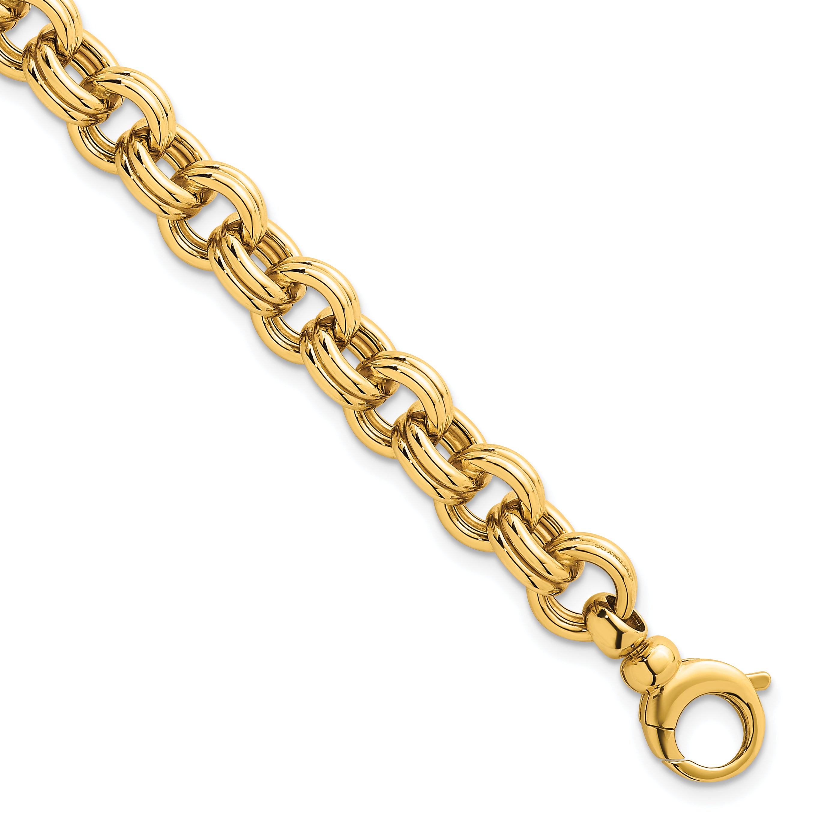 14k Polished 8.5mm Lightweight Double Link Cable 7.5 inch Bracelet Plus 0.75 inch Extender