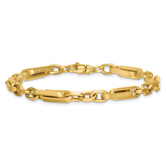 14k Polished and Textured 4.8mm Greek Key Design Links 7.75 inch Bracelet