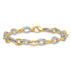 14k Two-tone Polished 7mm Oval Link 7.25 inch Bracelet