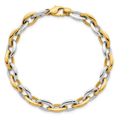 14k Two-tone Polished 7mm Oval Link 7.25 inch Bracelet