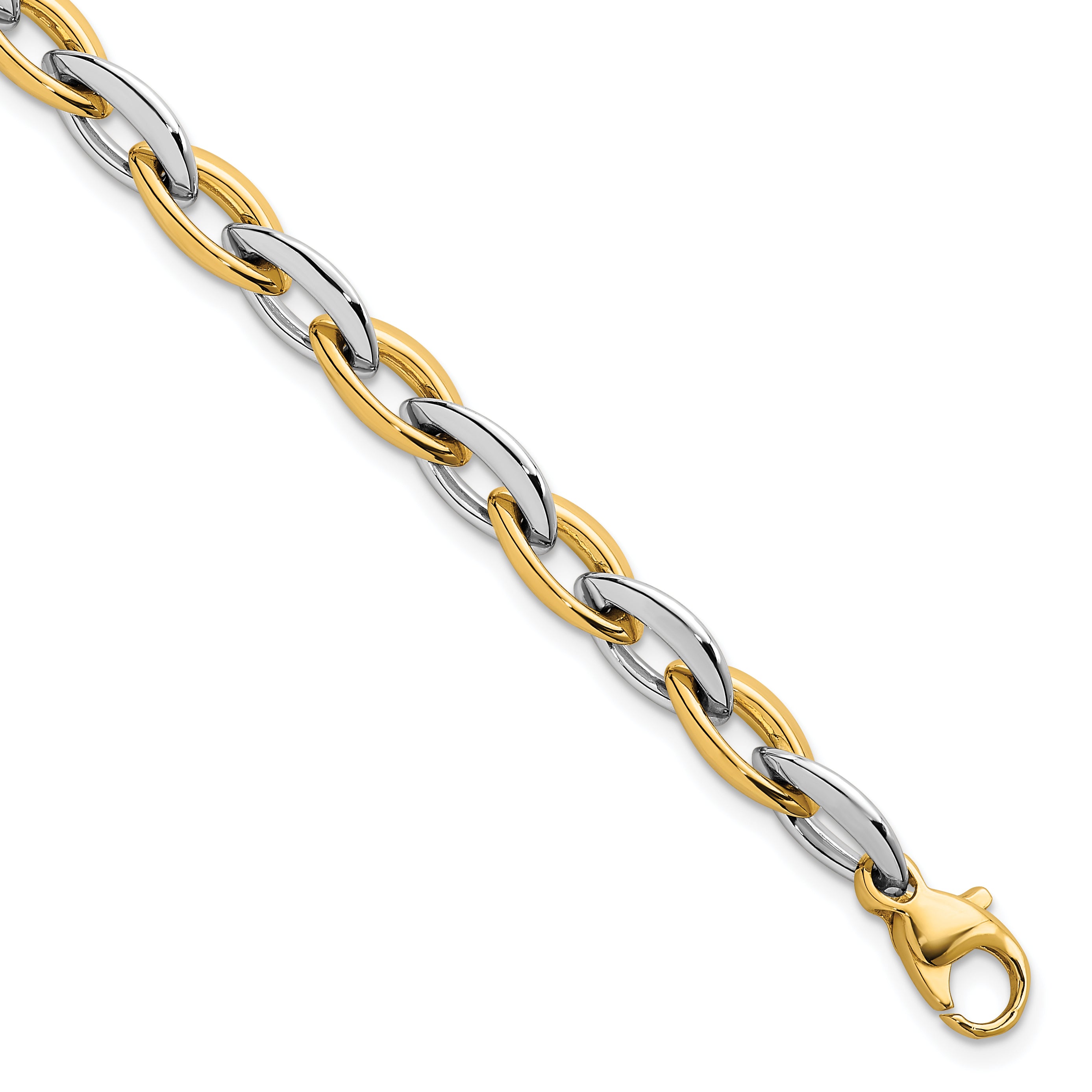 14k Two-tone Polished 7mm Oval Link 7.25 inch Bracelet