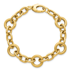 14K Polished and Textured Fancy Oval and Round Link 7.5 inch Bracelet