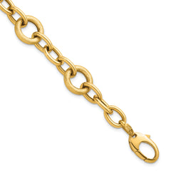 14K Polished and Textured Fancy Oval and Round Link 7.5 inch Bracelet