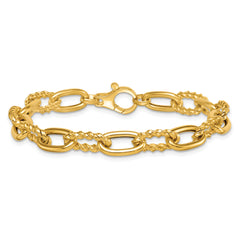 14K Polished 8mm Fancy and Twisted Oval Link 7.5 inch Bracelet