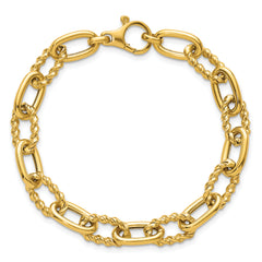 14K Polished 8mm Fancy and Twisted Oval Link 7.5 inch Bracelet