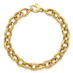 14k Polished 7.8mm Fancy Oval Cable Link 7.5 inch Bracelet