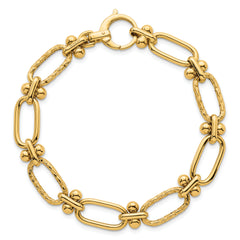 14k Polished 9mm Lightweight Oval Textured Fancy Link 8 inch Bracelet