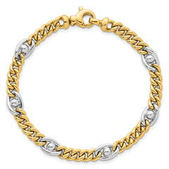 14k Two-tone Polished 7.1mm Fancy Curb/Anchor Chain 7.5 inch Bracelet
