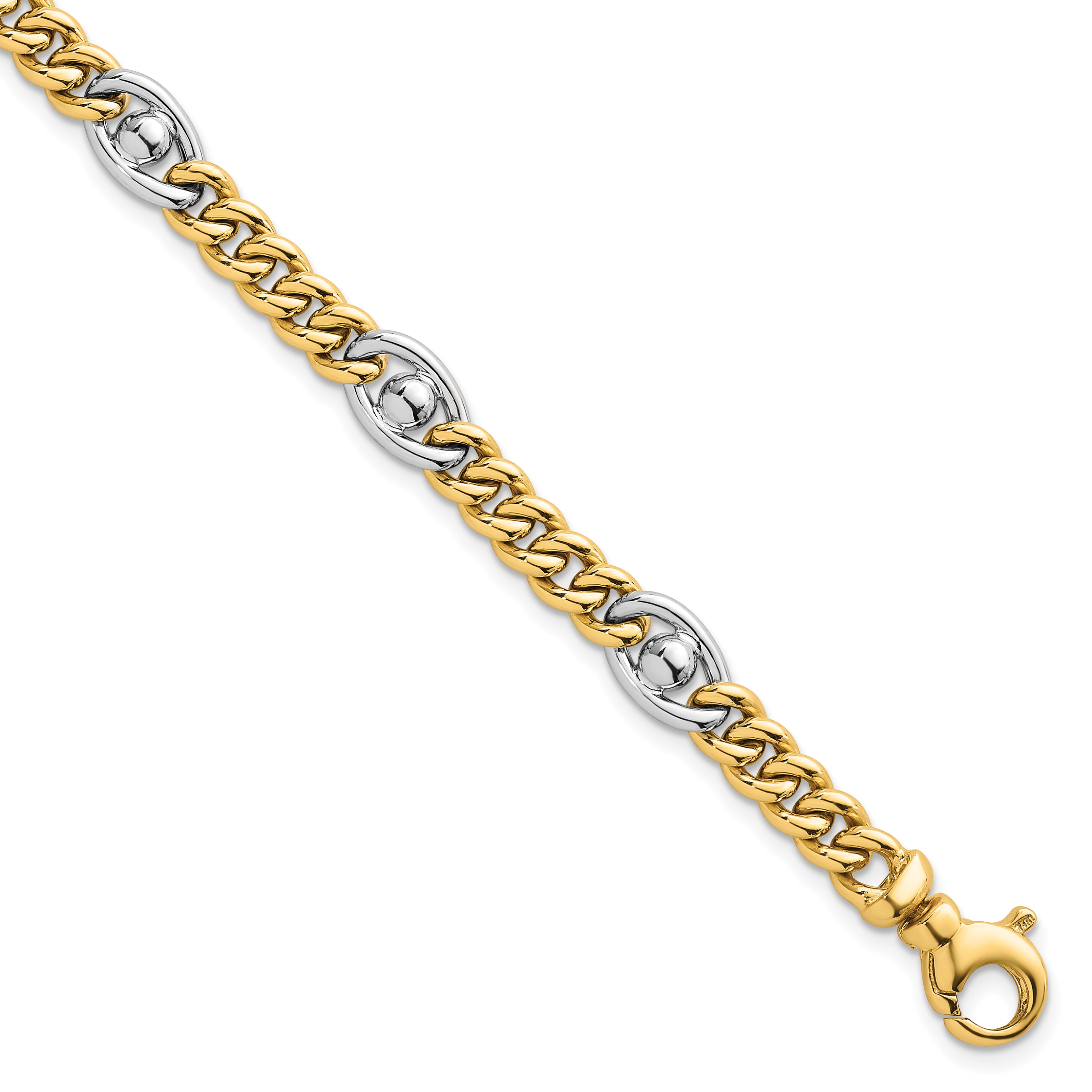 14k Two-tone Polished 7.1mm Fancy Curb/Anchor Chain 7.5 inch Bracelet