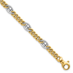 14k Two-tone Polished 7.1mm Fancy Curb/Anchor Chain 7.5 inch Bracelet