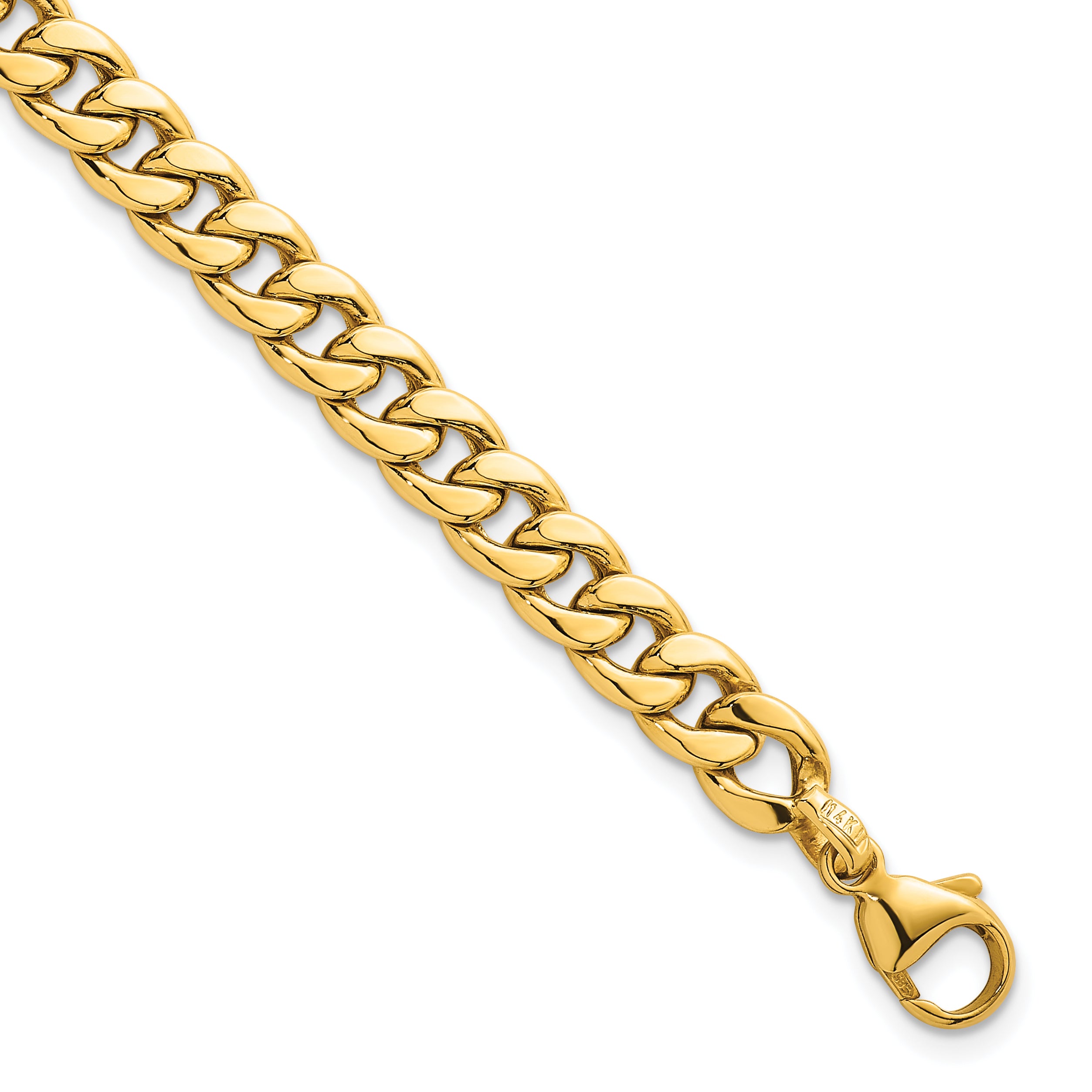 14k Polished 6.5mm Flat Curb Chain 7.5 inch Bracelet Plus 1 inch Extender